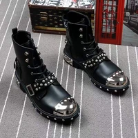 punk style rivet metal locomotive martin boots autumn mens leather boots trend high top shoes heighten ankle boots