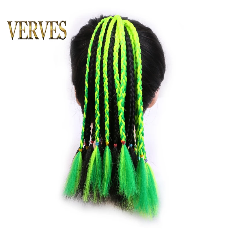 

Ponytail hair extension with Rubber Ring Ombre Braid Hairpiece Chignon Synthetic hair 12 inch Rainbow color Girls Party hair tie