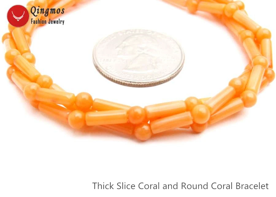 Fashion 3*9mm Thick Slice Natural Orange Coral Bracelet for Women with 4mm Round Jewelry 3 Strands Chokers 7.5'' | Украшения и