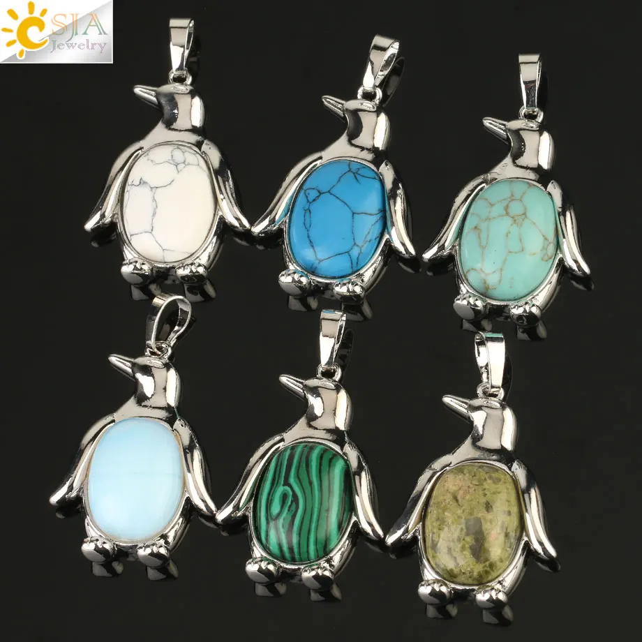 Кулон CSJA в виде пингвина для женщин и девочек ожерелье из натурального камня