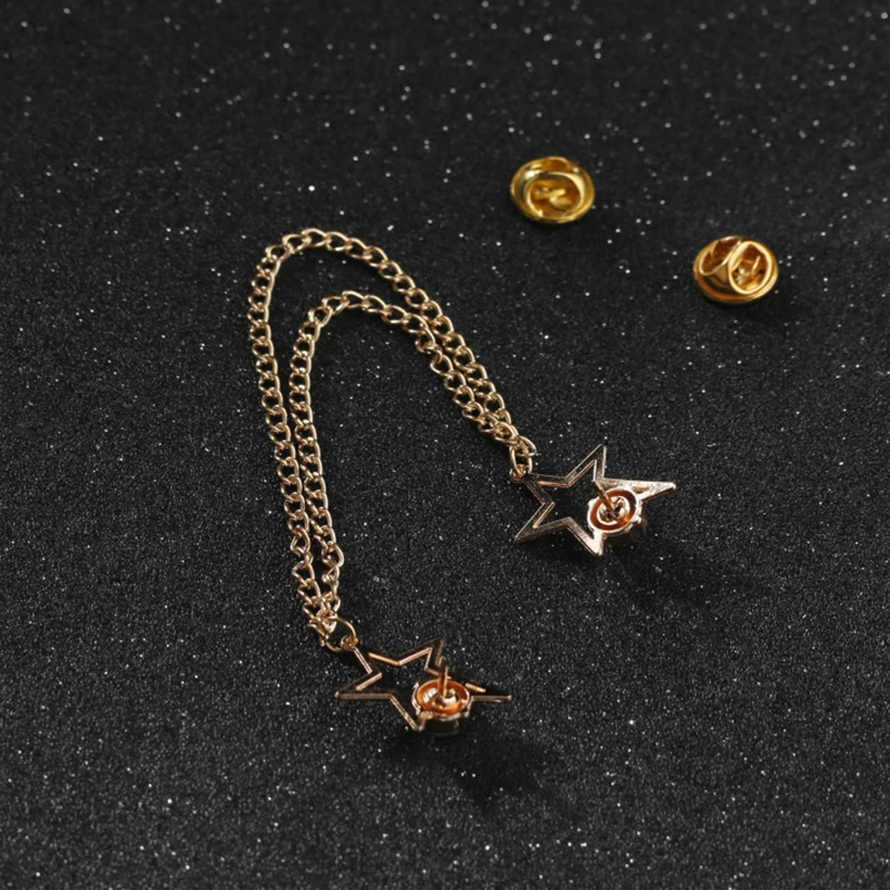 Золотая Звезда Стразы цепочка булавка для воротника брошь женщин и мужчин