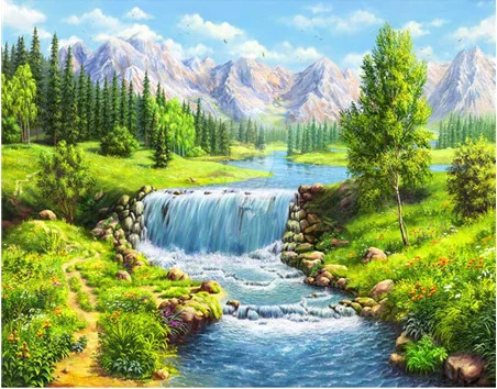 Лиловый 5D DIY Алмазная картина красивый пейзаж горный водопад лесные ручьи Алмазная вышивка крестиком украшение дома - Цвет: Лиловый