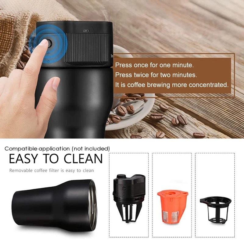 

Electric Coffee Maker Brewer Travel Mug with K-cup Filter,Usb Mini Automatic Coffee Machine Portable Insulated Mug 500ML