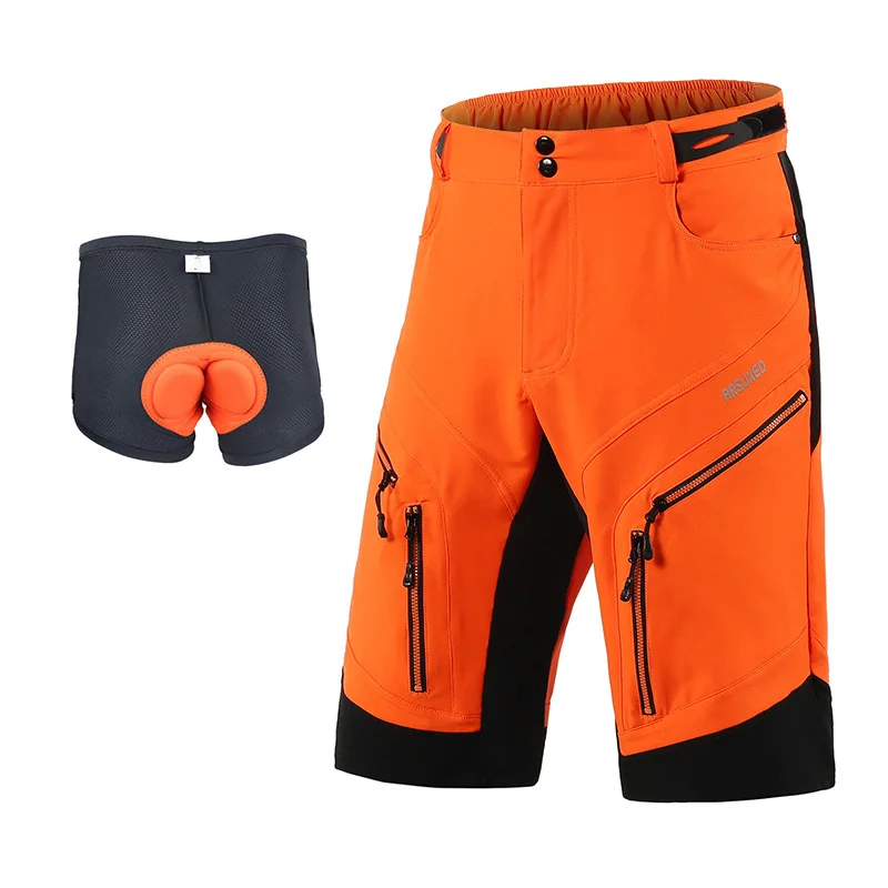 orange with pad ARSUXEO велосипеды мужские велосипедные шорты свободного кроя спортивные MTB шорты для горного велосипеда, для спусков велосипед для триатлона - Цвет: orange with pad