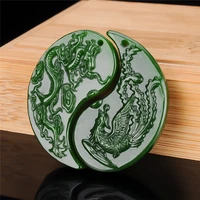 set natural green hand carved dragon and phoenix jade pendant fashion boutique jewelry mens and womens necklace accessories