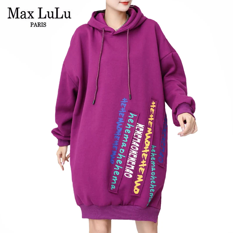 

Max LuLu Autumn 2021 Korean Loose Casual Female Long Sweatshirts Printed Hooded Ladies Oversized Hoodies Streeet Style Clothes