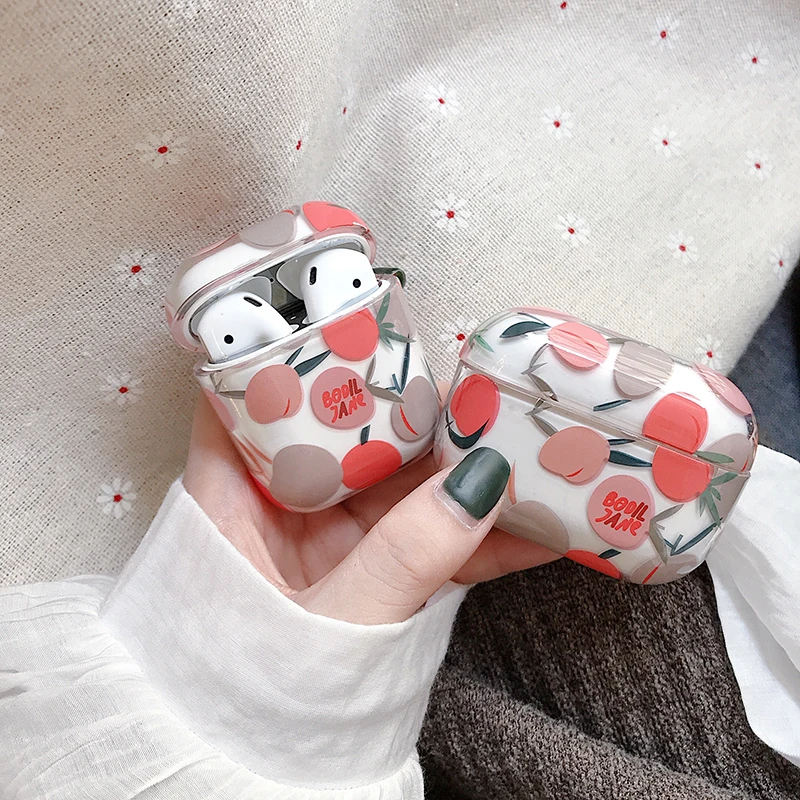 

Simple Transparent Cute Cherry Fruit Patterned Water Sticker Earphone Cover For Airpods 1 2 pro Fresh Plastic Cases Shockproof