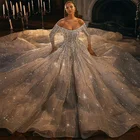 Роскошные свадебные платья с украшением в виде кристаллов Свадебные платья с жемчугом блеск Дубай одежда с длинным рукавом с открытыми плечами Robe de marie индивидуальный заказ