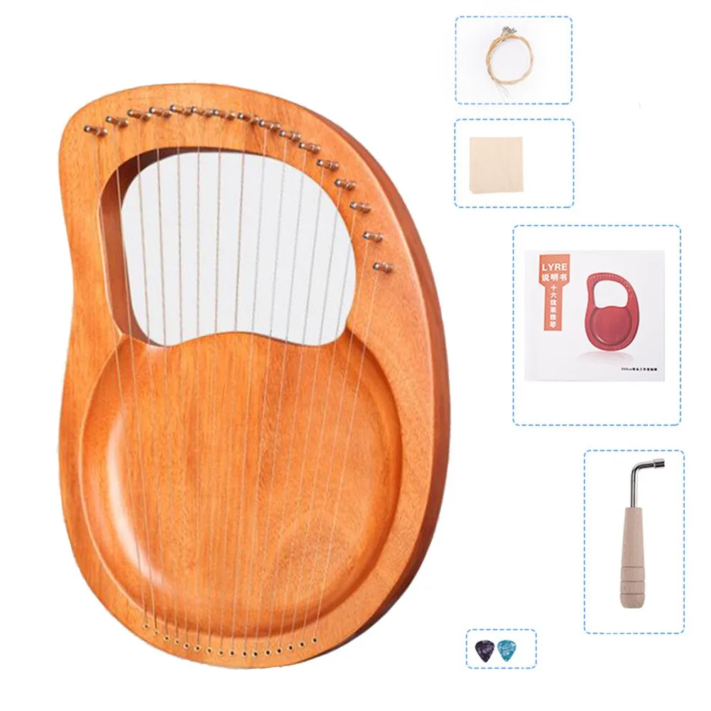 

Lyre Harp 16 String Solid Mahogany With Tuning Wrench Music Instrument Gifts Mahogany Plywood Body For Kids Adult Beginners