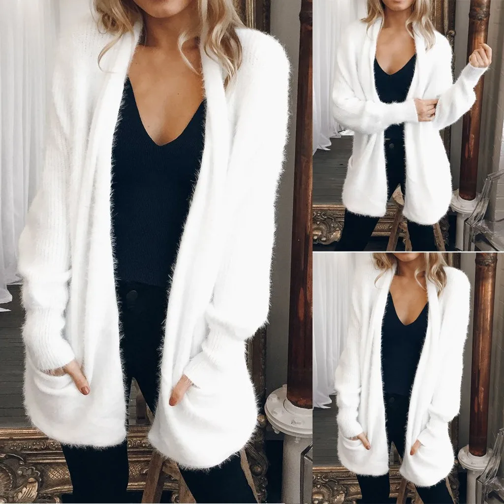 Женский свитер Повседневный с длинным рукавом однотонный кардиган вязаный