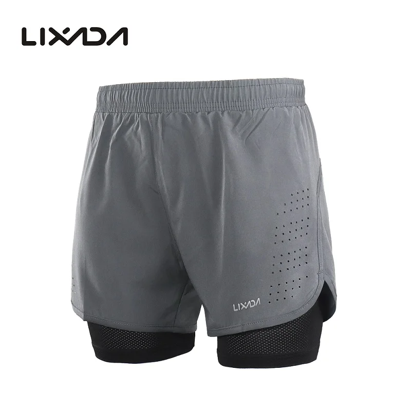 Grey Black Lixada мужские велосипедные шорты, быстросохнущие, дышащие, для активных тренировок, упражнений, пробежек, бега, спортивные шорты с более длинной подкладкой - Цвет: Grey Black