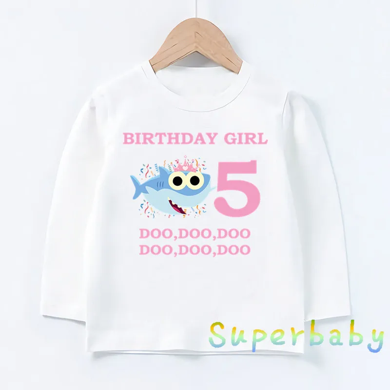 Свечи "Happy Birthday" для торта, Акула, 1-9 лет, футболка с принтом цифр, Забавные топы с рисунком для маленьких мальчиков и девочек, Детская футболка с длинными рукавами, LKP2441