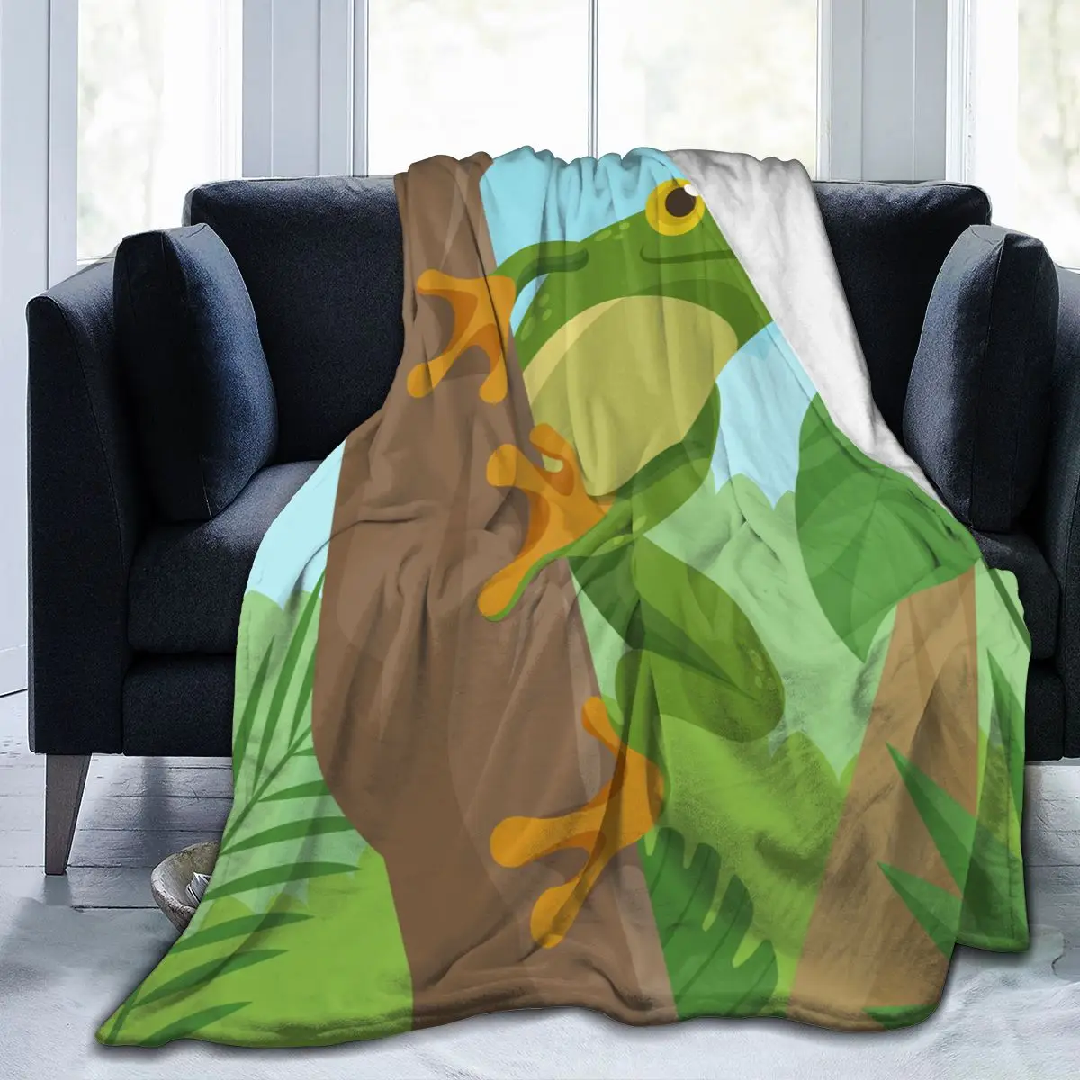 

Flannel Blanket Frog Illustration Ultra-Soft Micro Fleece Blanket for Bathrobe Sofa Bed Travel Home Winter Spring Fall