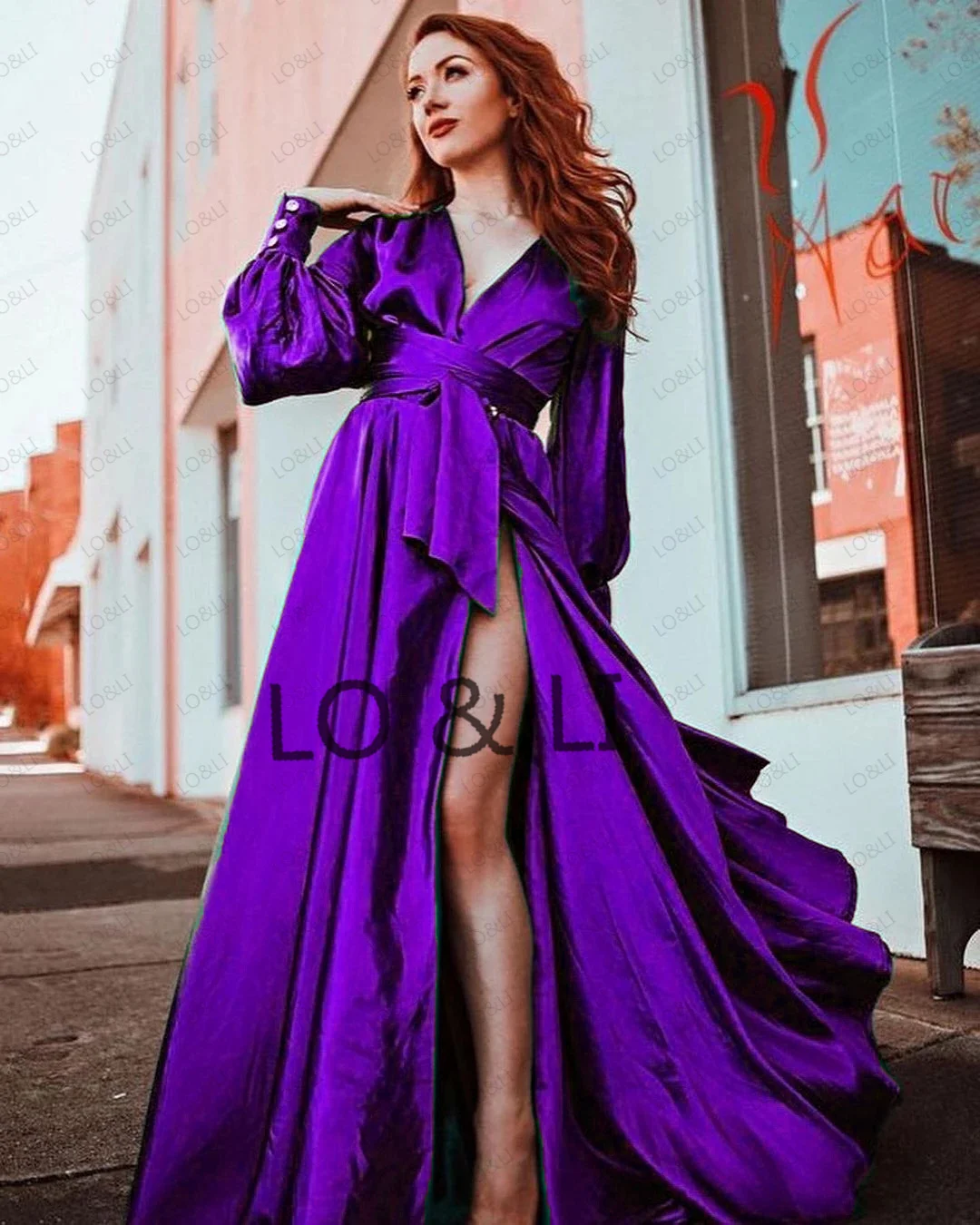 Зимняя женская шелковая атласная пижама LO &amp LI Зеленое Длинное напольное платье