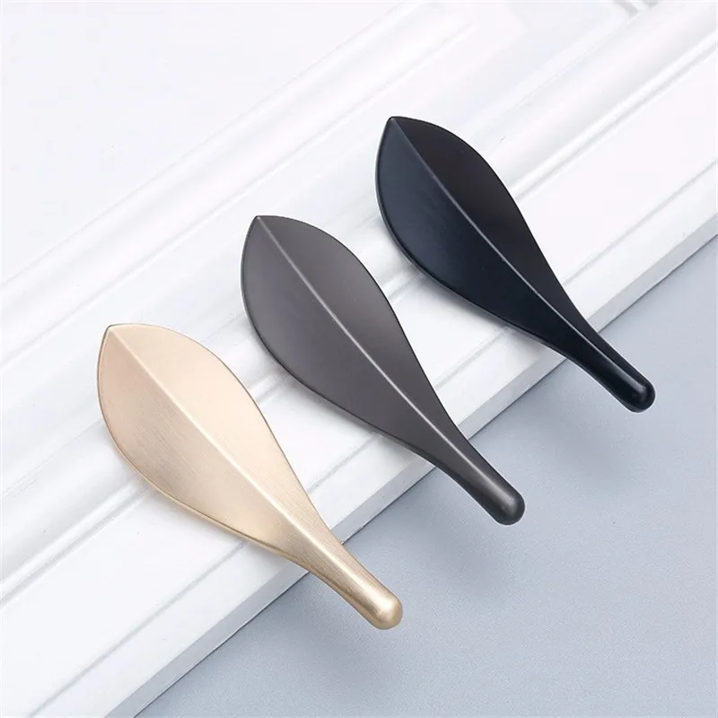

Nordic Brushed Copper Leaf Shaped Cabinet Door Handles Solid Zinc Alloy Drawer Knobs Wardrobe Cupboard Pulls Hardware