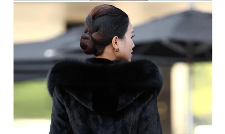 

Autumn Winter Jacket Fake Faux Fur Rabbit Fox Collar Mid-length Hooded Thickened Thick Warm Hood Teddy Long Coat Mink Coat Coats