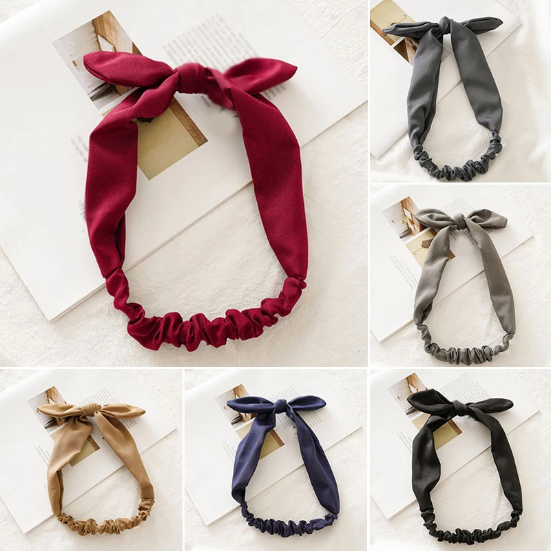 

Повязка для волос женская однотонная, винтажный тюрбан с перекрестным бантом, бандана, богемный ободок, аксессуары для волос