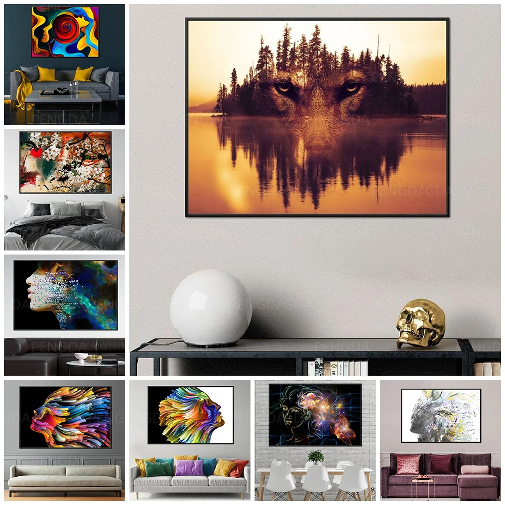 

HD Prints Musical Mind Poster Wall Art Abstract Girl Face Canvas Painting Home Decoration Living Room Modular Picture Framework