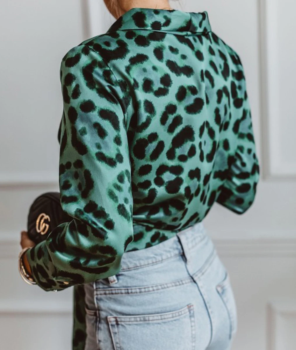 Женская офисная блузка с леопардовым принтом повседневная винтажная рубашка