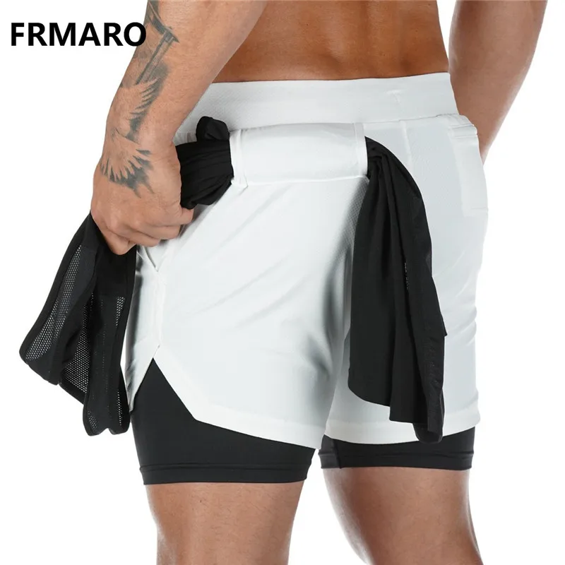 Мужские 2 в 1 беговые потайные карманы шорты для активного отдыха быстросохнущие спортивные встроенные