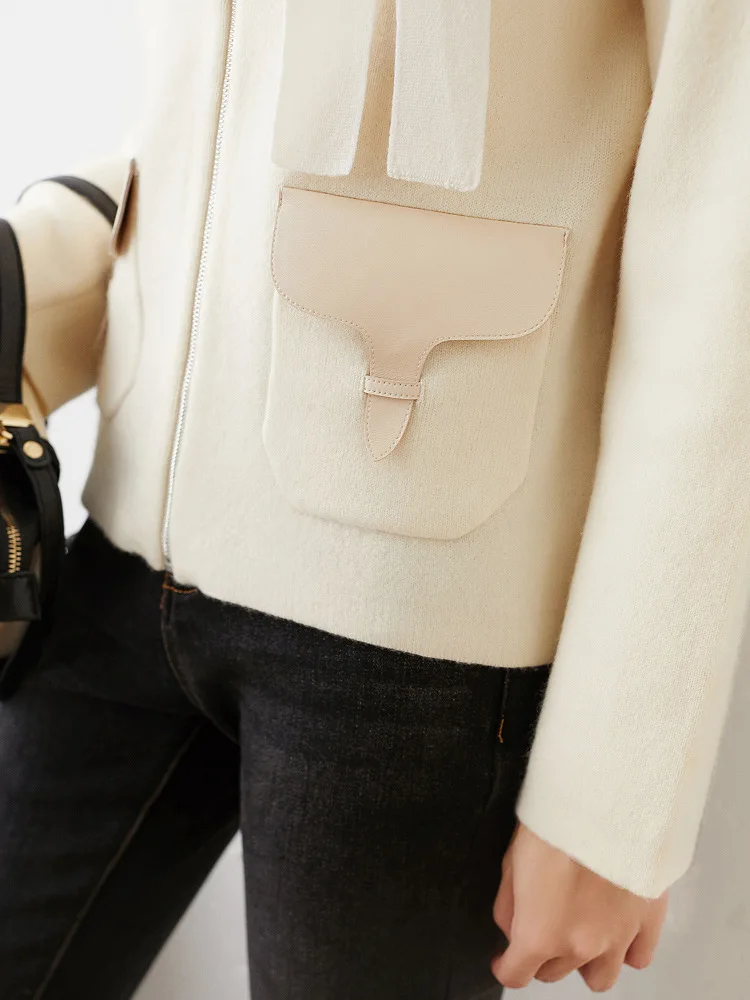 

New Pocket thickening long sleeved sweater knitting cardigan outside pure cashmere sweater female short coat