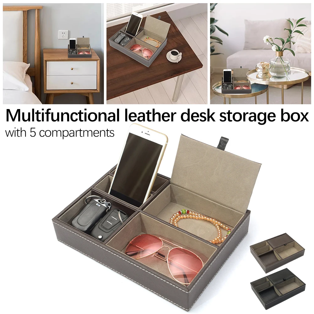 pu leather nightstand tray organizer for men desk dressing room top storage box jewelry keys phone wallet watch accessories free global shipping