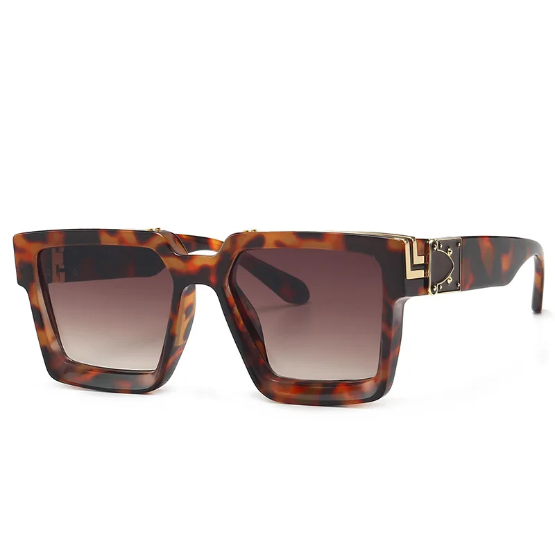 Leopard Brown Роскошные брендовые дизайнерские негабаритные Квадратные Солнцезащитные очки для женщин и мужчин Модные Винтажные Солнцезащитные очки с заклепками для женщин UV400 - Цвет линз: Leopard Brown