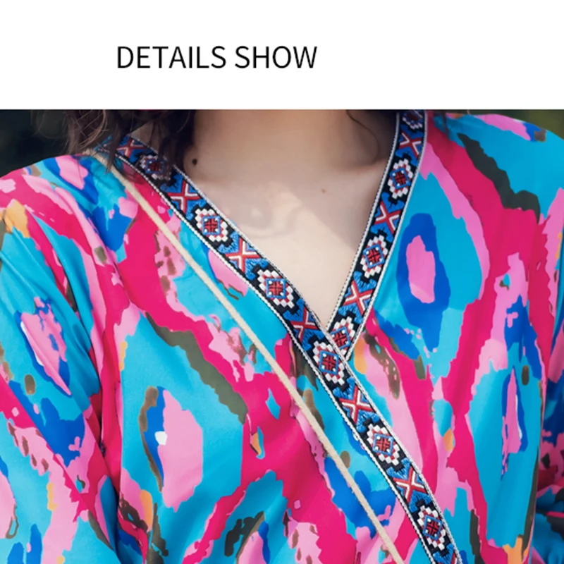 

Women Summer Long Dress 2020 Polyester Three Quarter Sleeve Beach Style A-line V-neck Ankle-Length Party Print Dresses