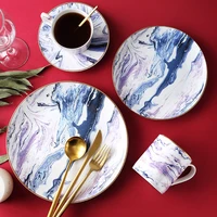 bone china food plate gold inlaid dinner plate nordic marble steak plate household tableware cup ceramic coffee milk cup