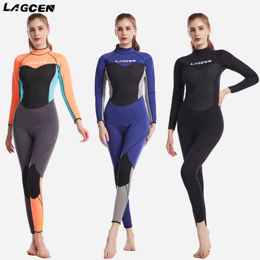 

New 2.5MM Women Neoprene Wetsuit Thermal Swimming Wetsuit One Piece Long Sleeve Sunscreen Wetsuit Snorkeling Diving Surfing Suit