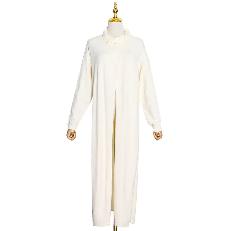 

Tide brand design new high collar long sleeve front split solid color knitted slim long sweater women tide