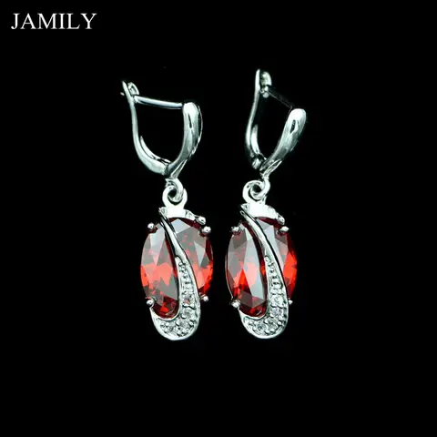 Серьги-подвески XINGTELO из серебра 925 с красным камнем