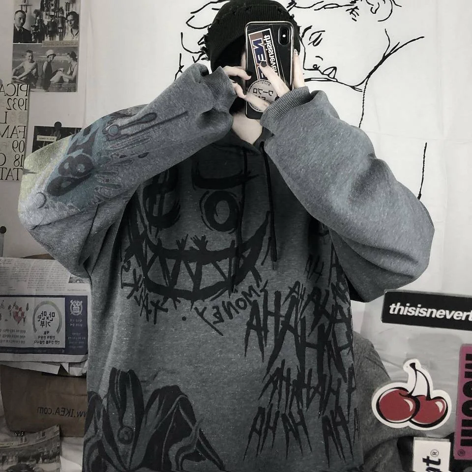 

Gothic Japan Cartoon Hip Hop Hoodie Sweatshirt Oversize Women Spring Autumn Funny Punk Hoodies Tops Females Clothes Hoodie Girl