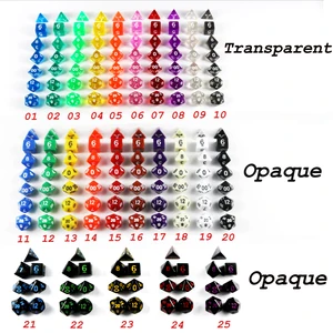 Оптовая продажа 7 шт.лот набор игральных костей D4,D6,D8,D10,D10 %,D12,D20 25 цветов s Различные цвета игры DND