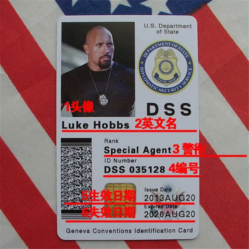 Металлический значок из фильма форсаж DSS и идентификационные карты чехол