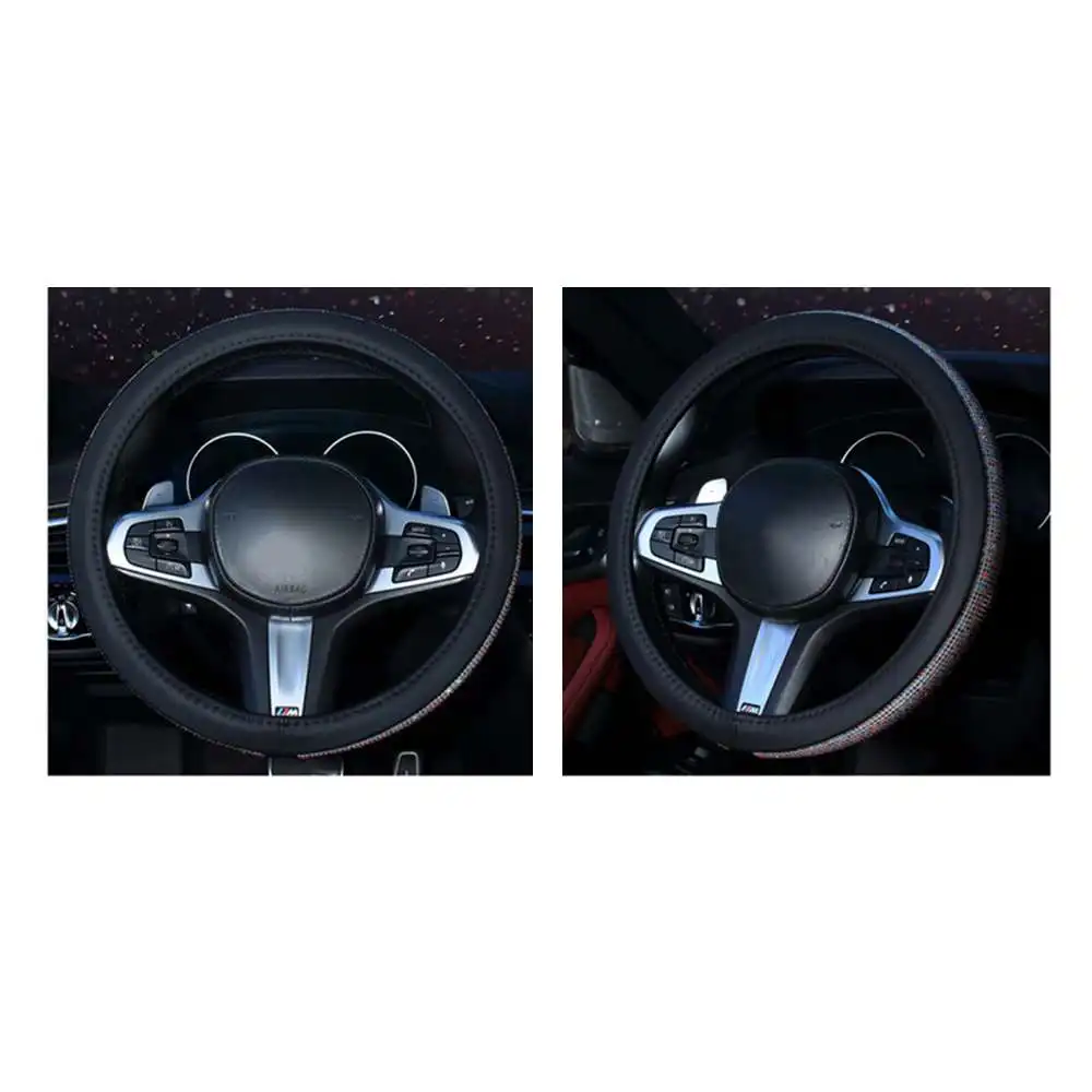 

Bling Bling Rhinestones Crystal Car Steering Wheel Cover PU Leather Steering-wheel Covers Auto Accessories For Women Girls