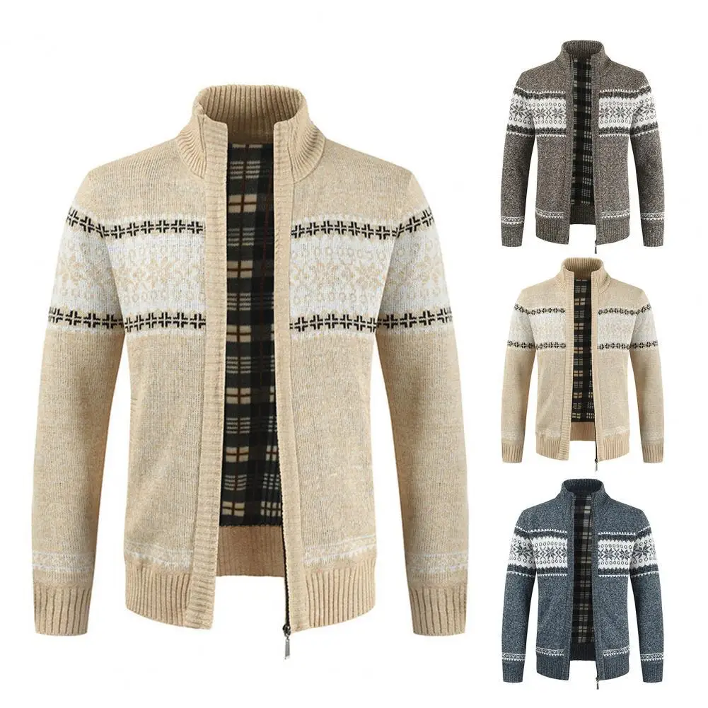 

Men's Knitted Sweater Coat Vintage Print Stand Collar Knitted Coat for Autumn Winter Oversize Plus Size Cardigan Men Clothing