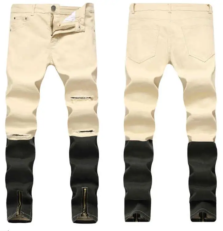 Jeans Men Patchwork Jeans Straight Leg Skinny Jeans Men Punk Pants Male Streetwear Denim Pants Mens Clothing