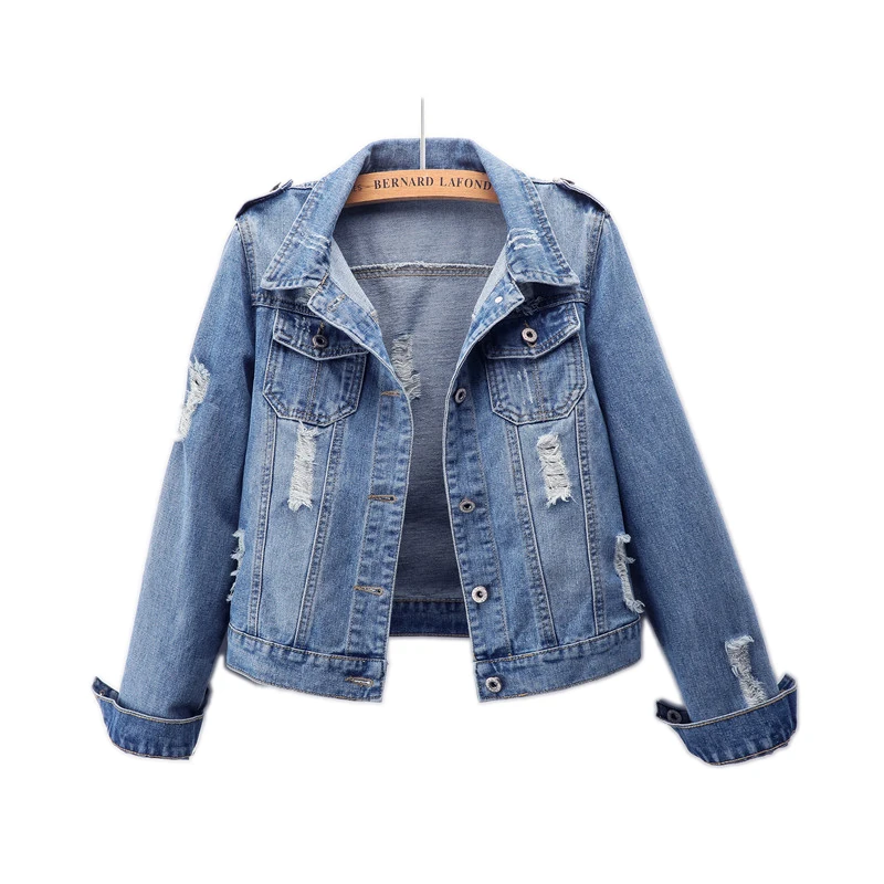 

Women Spring Fall Fashion Vintage Ripped Denim Costs Female Korean Style Short Version Retro Hole Student Large Size 6XL Jackets