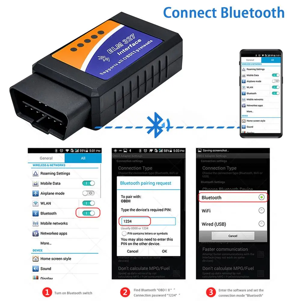 OBD2 ELM327 V1.5 Bluetooth-совместимый адаптер автомобильный диагностический инструмент ELM