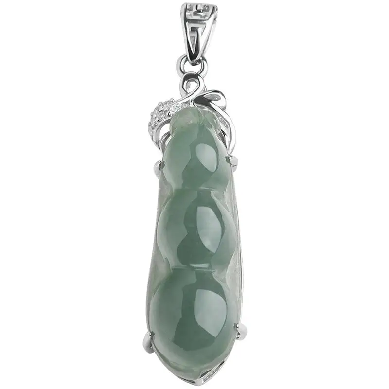 

Natural Jade Green Bean Pendant Jewelry 925 Silver Inlaid Ice High-Grade Jade Pendant Female Jade Pendant Necklace