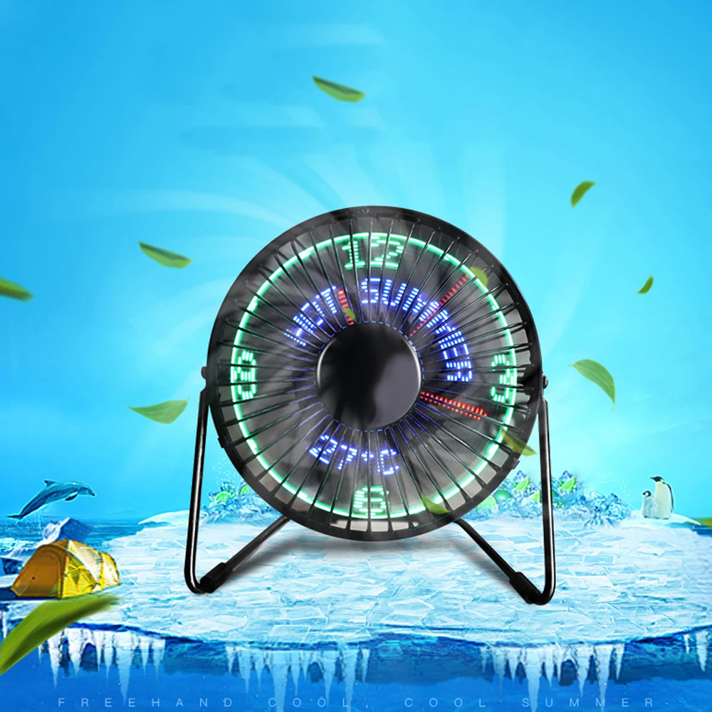 

New Hot Selling USB LED Clock Mini Fan with Real Time Temperature Display Desktop Cooling Fans for Home Office Summer Car Fan