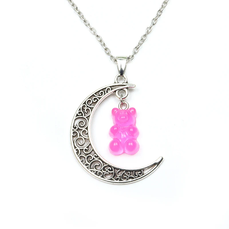 Милое ожерелье ярких цветов с медведем для женщин и мужчин луна стеклянная