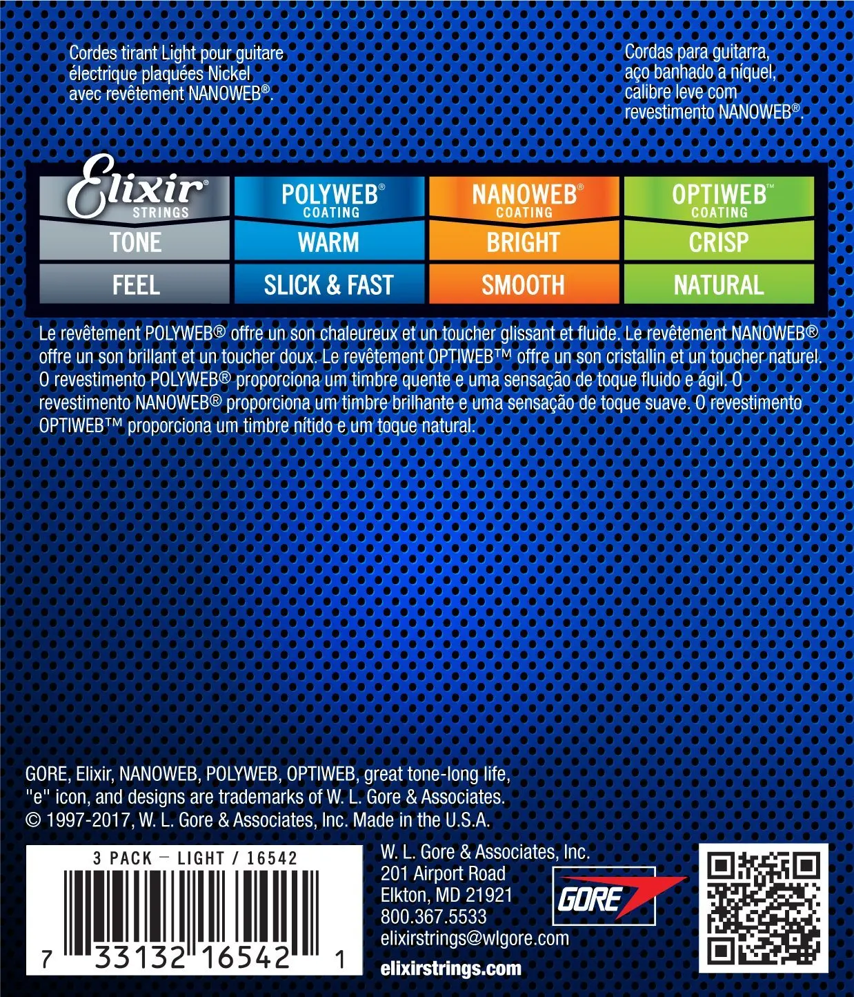 Никелированные стальные Струны для электрогитары Elixir 16542 (3 шт. в упаковке 12052) с