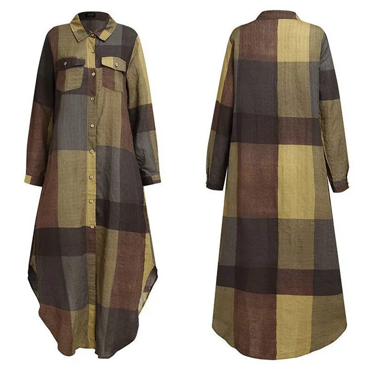 

Shirt style button dress women fashion casual long street dress large size loose home commuter printed dress 2021 tide brand