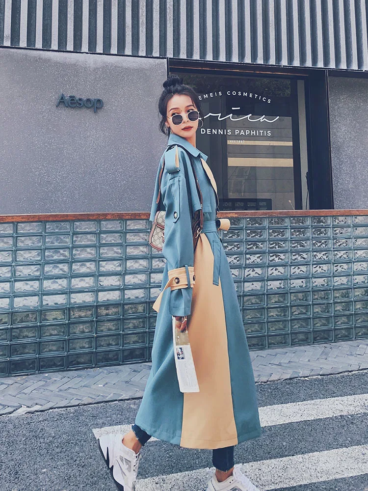 

Spring Autumn 2021 New Female Patchwork Casual Jacket Plus Size Loose Long Wind Coat British High-quality Lady Jacket Outwear