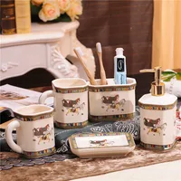 Bathroom Accessory Set Ceramic  Soap Dispenser Perfume Bottle Toothbrush Holder Gargle Cup Tray Soap Dish Wedding Gifts 5 Pieces