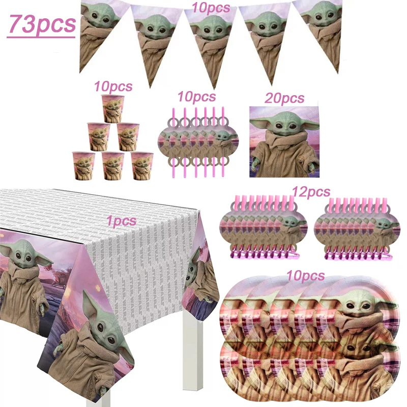 

73pcs The Mandalorian Baby Yoda Party Decorations For Kids Birthday Party Paper Tableware Set YODA BABY Shower Party Supplies