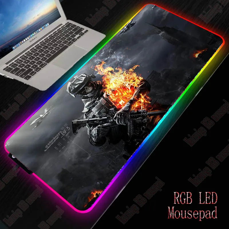 Yuzuoan Battlefield большой RGB коврик для мыши игровой клавиатуры компьютерный геймер XXL