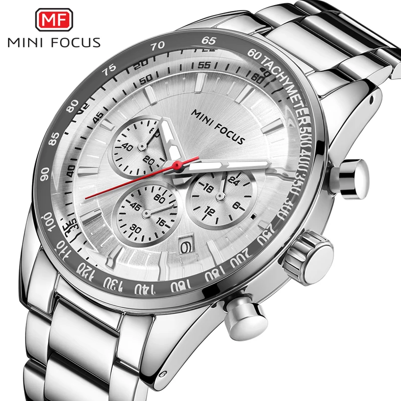 Мини фокус Мужские кварцевые часы из нержавеющей стали ремешок